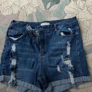 Chic Soul, XL, Encore Blue Distressed Jean Shorts